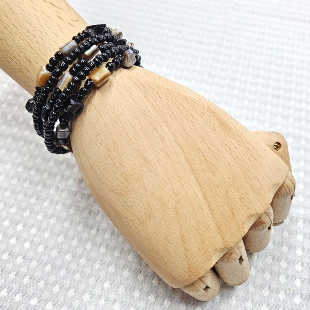 Glass Bead & MOP Shell Wrap Bracelet